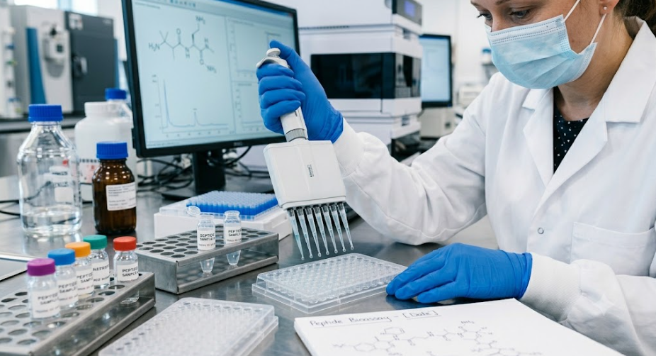 Advanced scientific laboratory setup processing peptides